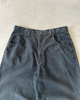 1990s - Navy/Green Cobra Plaid Loose Pants - 31x29