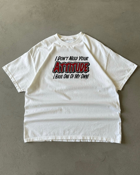 1990s - White "Attitude" T-Shirt - XL