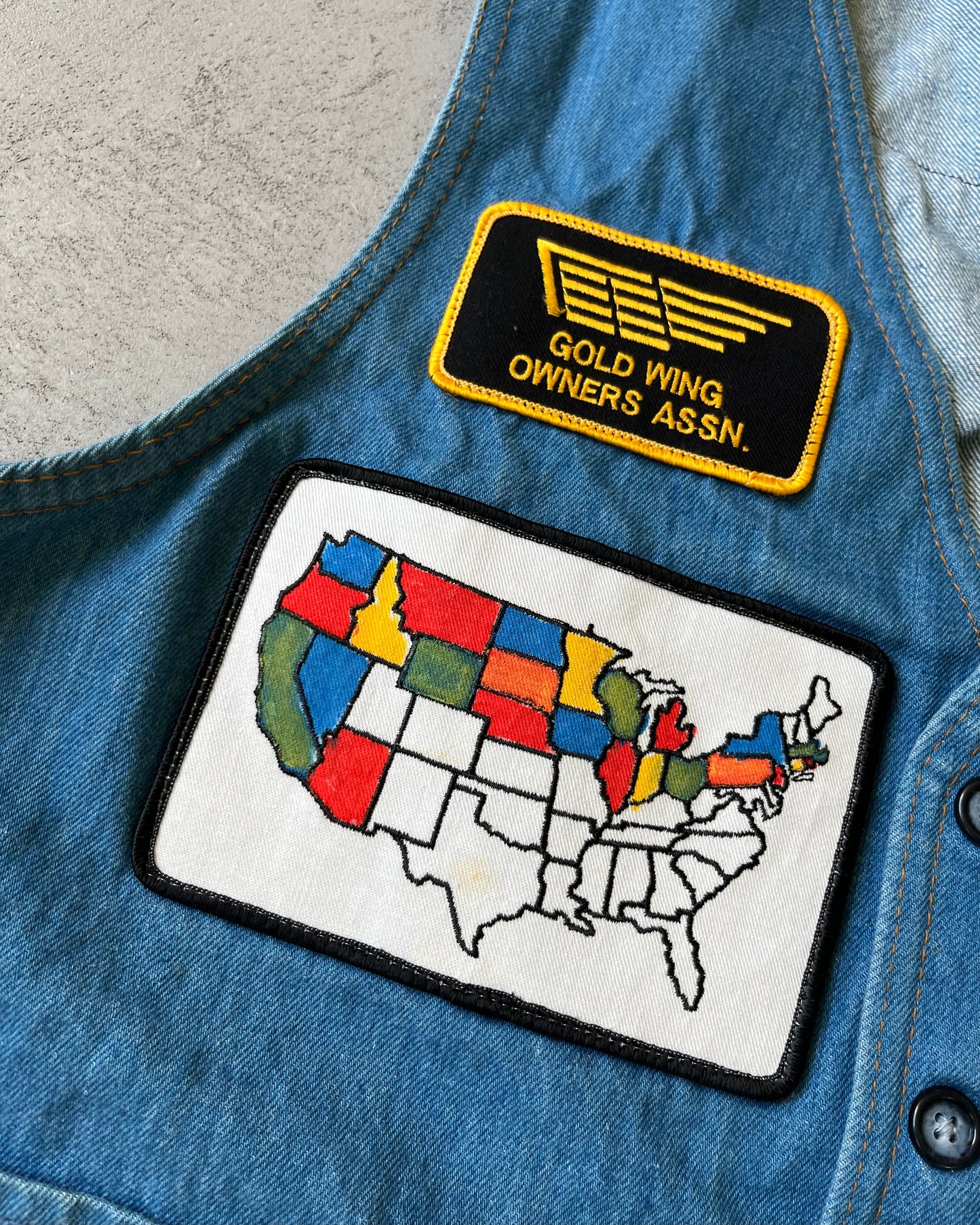 Années 70 - Gilet en Jean Bleu Gold Wing - M