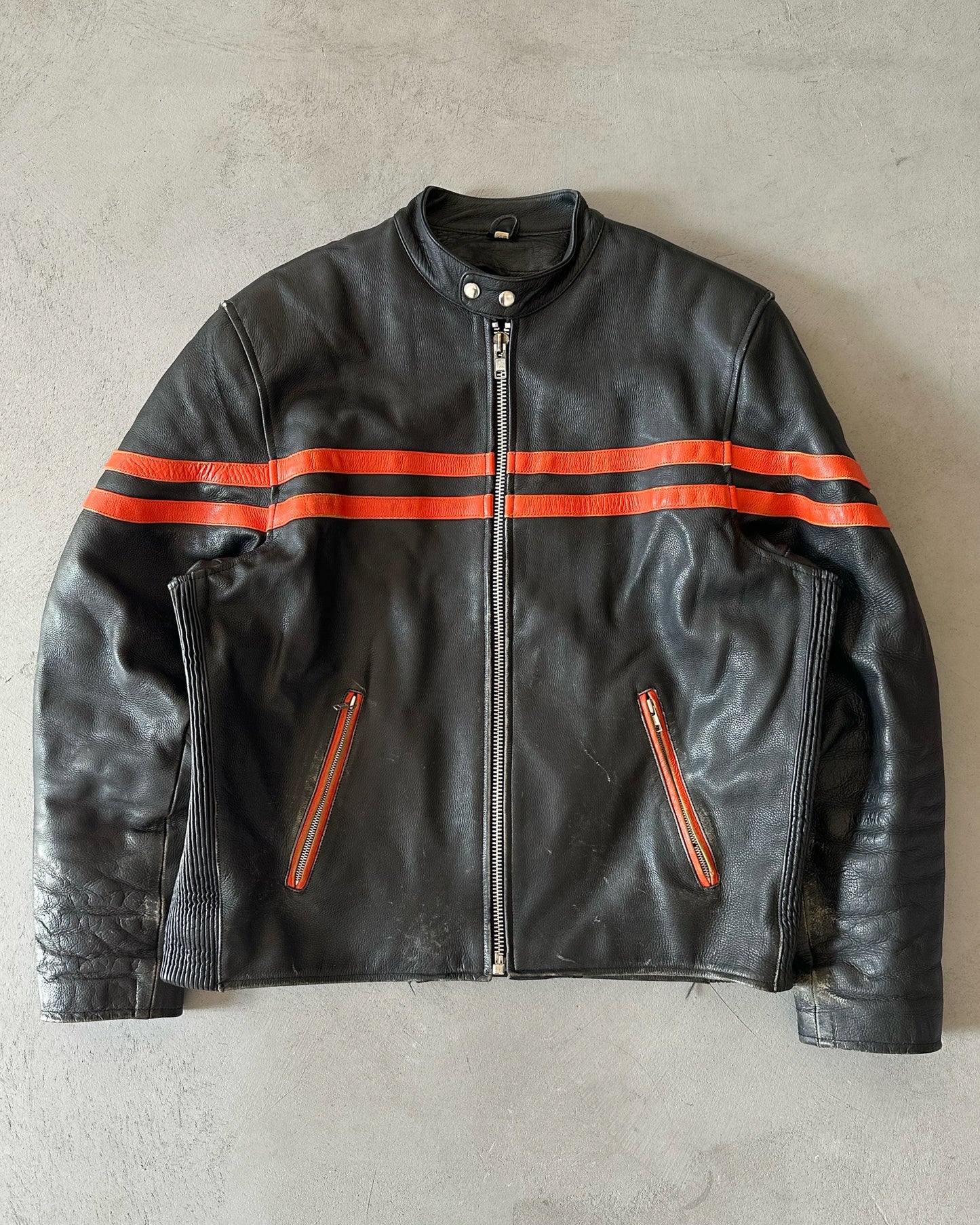 1990s - Black/Orange Leather Racing Jacket - XL