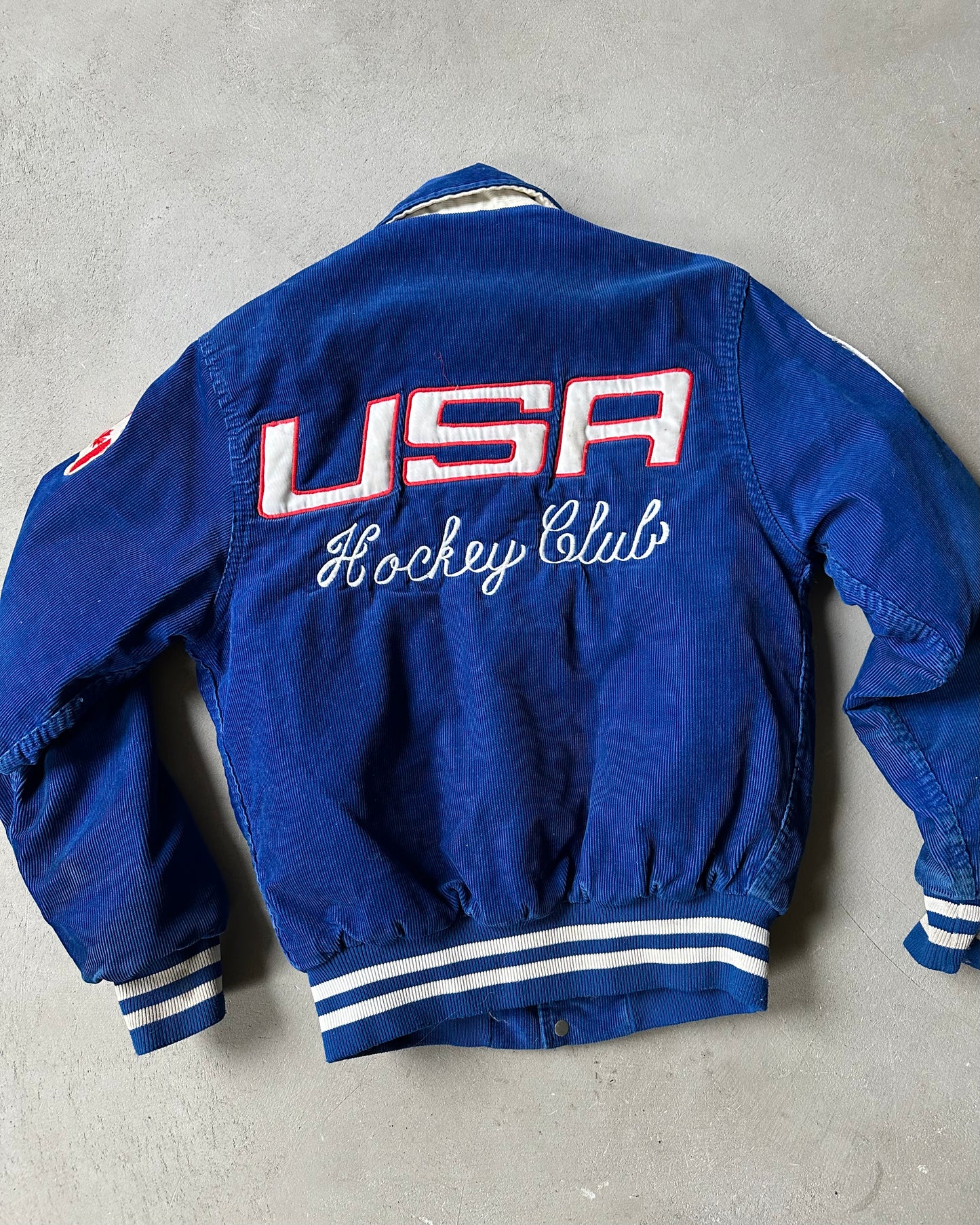 1970s - Distressed Blue USA Hockey Club Varsity Jacket - XS