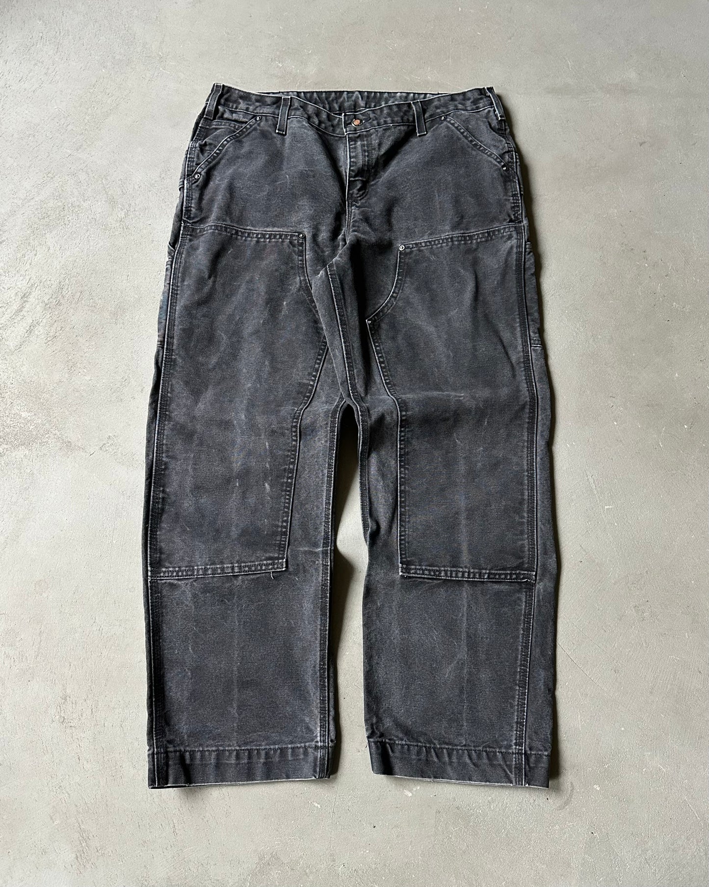 2000s - Faded Black Carhartt Double Knee Work Pants - 36x31