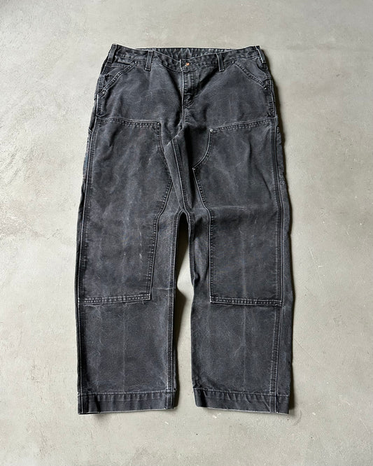 2000s - Faded Black Carhartt Double Knee Work Pants - 36x31