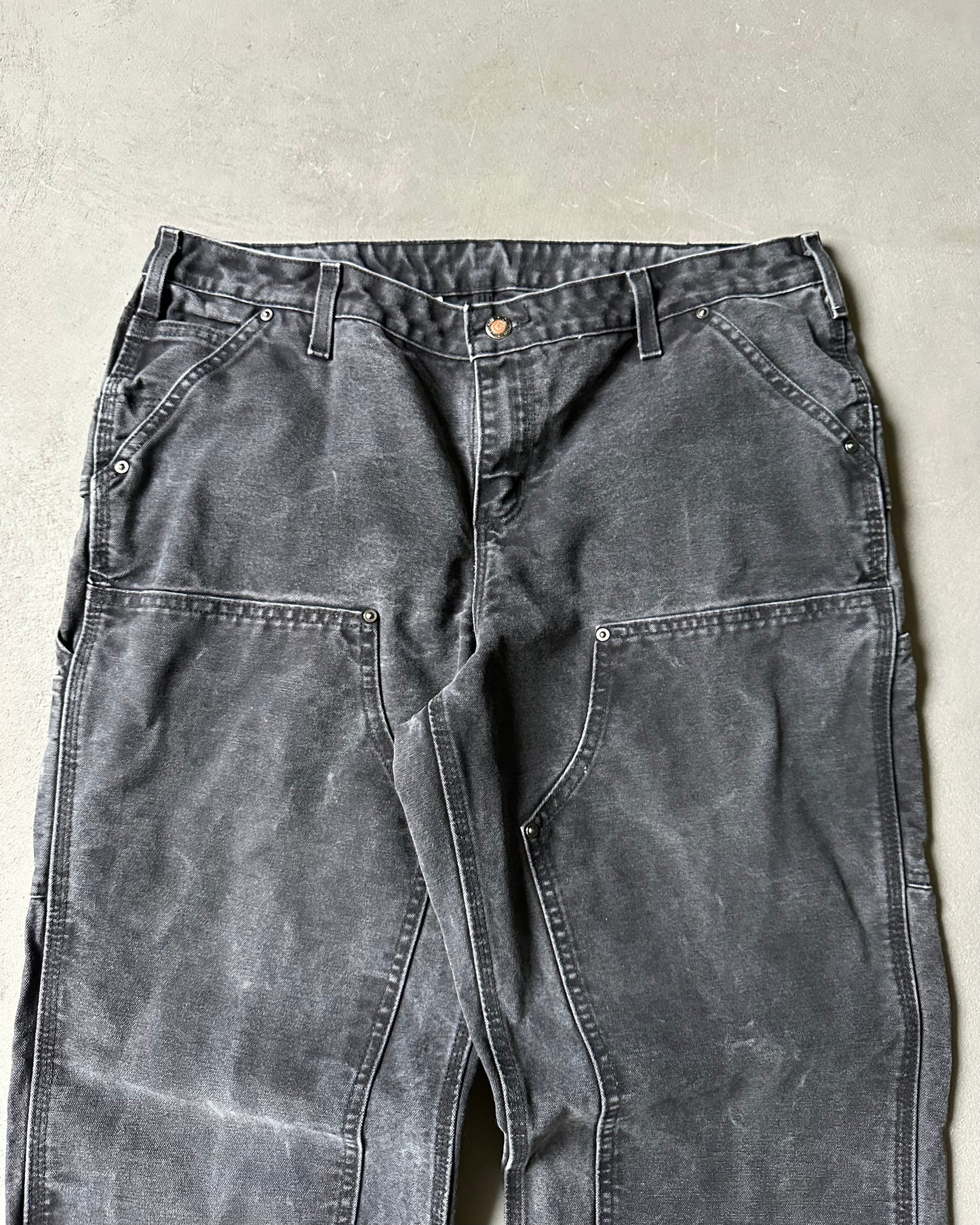 2000s - Faded Black Carhartt Double Knee Work Pants - 36x31
