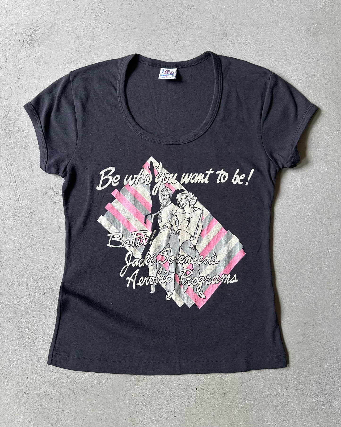 1980s - Black "Aerobic" Women's T-Shirt - (W)M