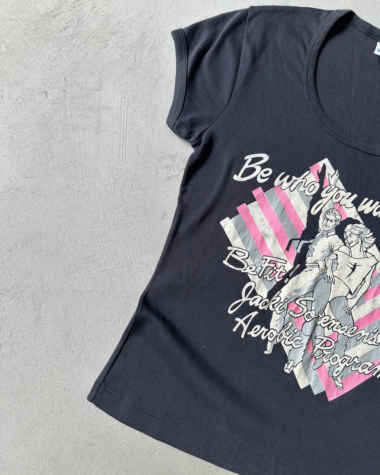 1980s - Black "Aerobic" Women's T-Shirt - (W)M