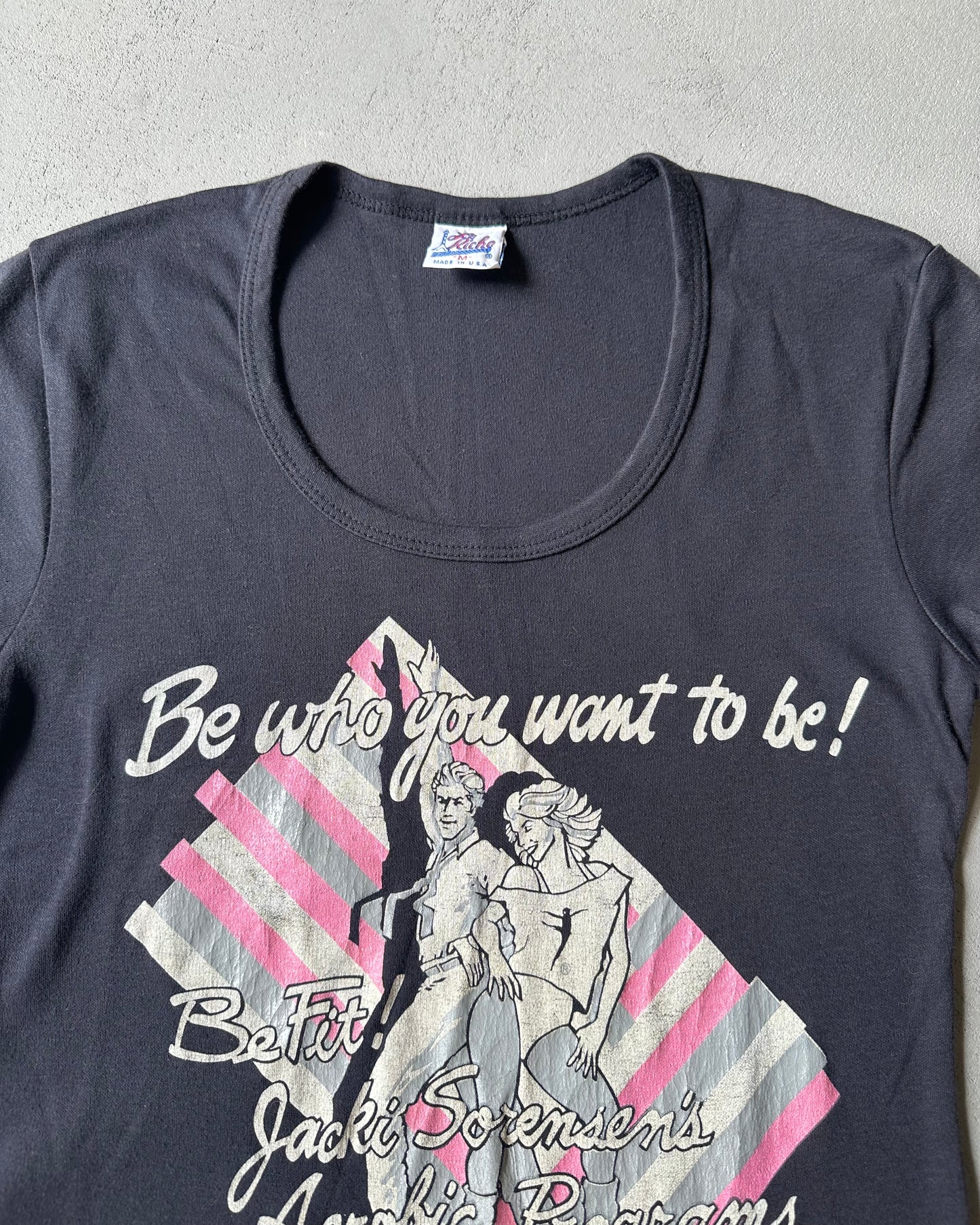 1980s - Black "Aerobic" Women's T-Shirt - (W)M