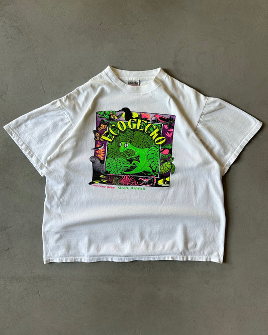 1990s - White Eco Gecko Cropped T-Shirt - L