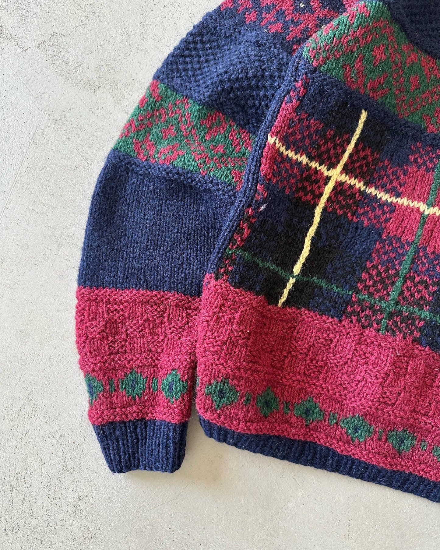 1990s - Navy/Burgundy Plaid Wool Sweater - (W)S