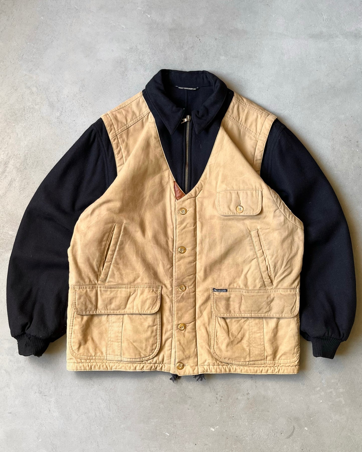 1980s - Navy/Beige Façonnable Wool Jacket - XL
