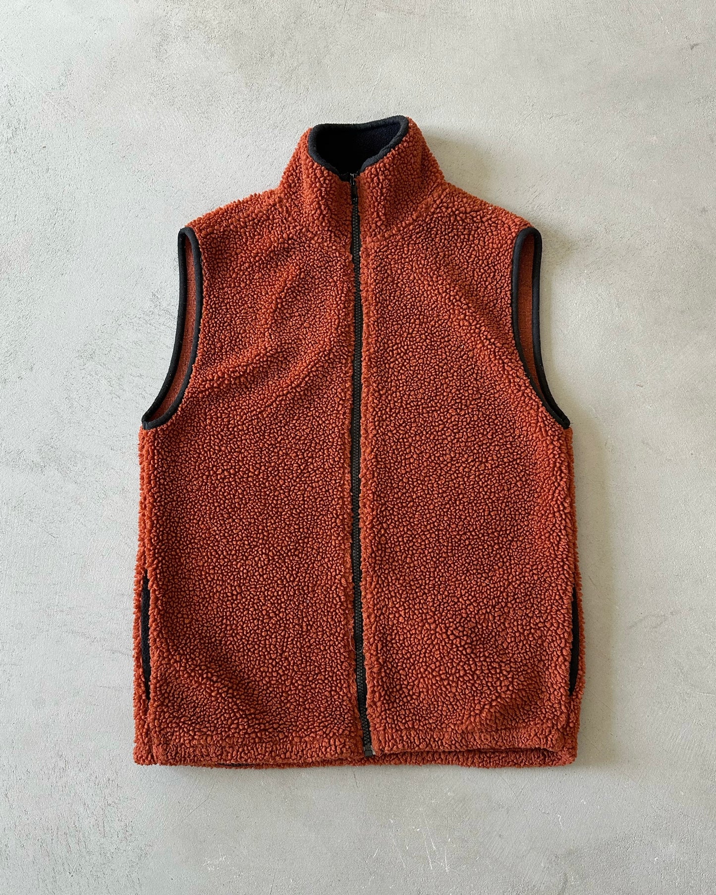 1990s - Burnt Orange Deep Pile Vest - S