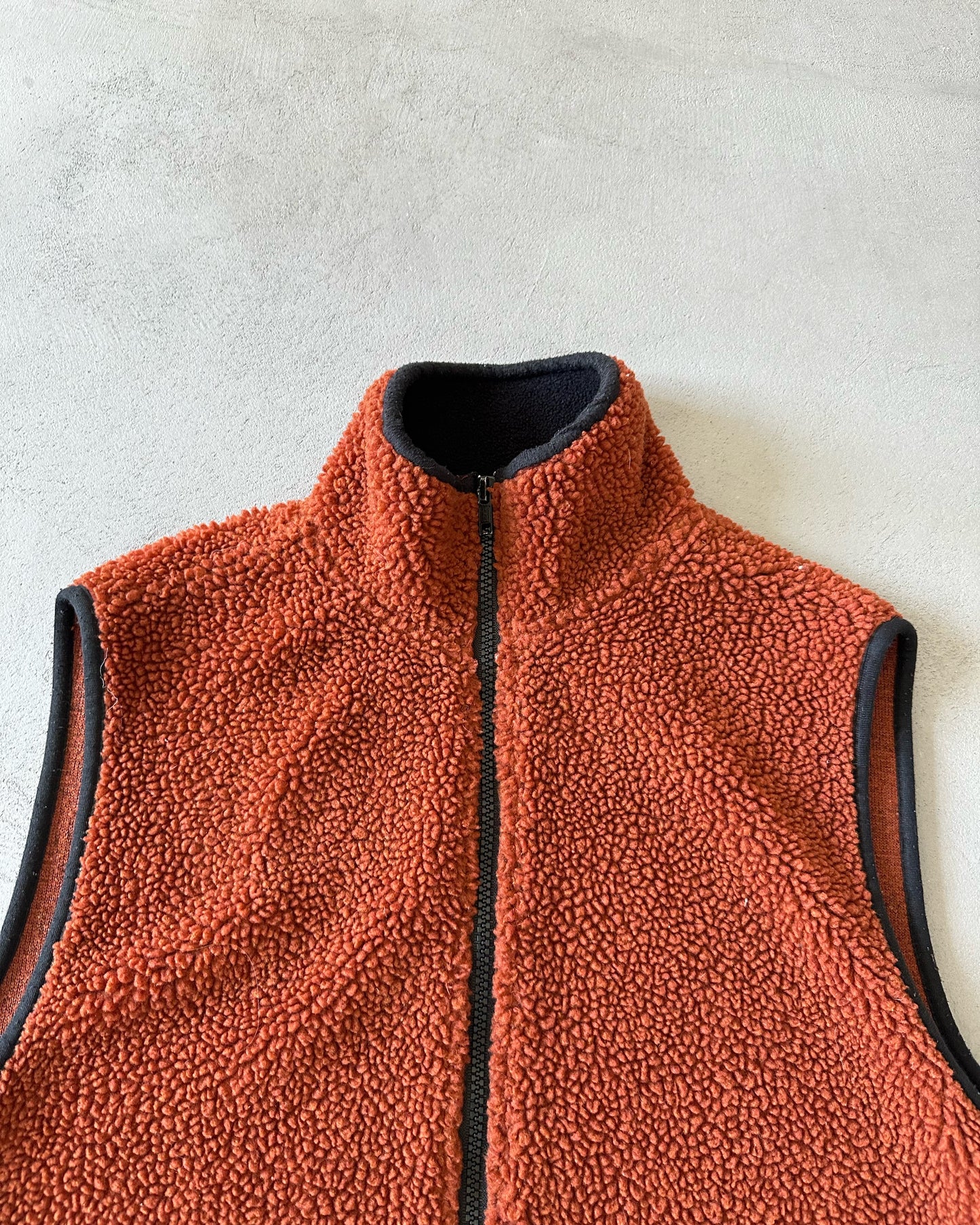 1990s - Burnt Orange Deep Pile Vest - S