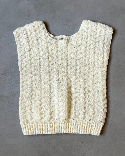 Années 80 - Gilet sans manches tricoté main crème - (F)L