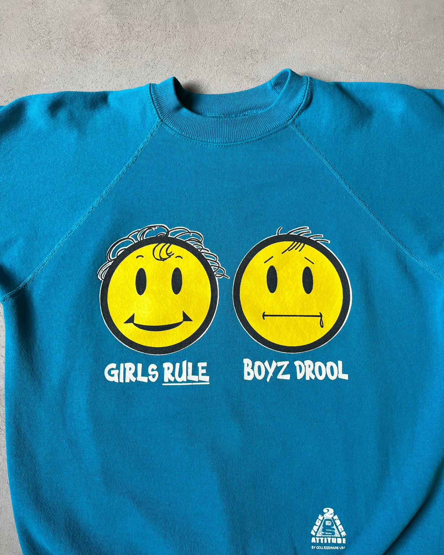 Années 90 - Sweat col rond "Teal Girls Rule" - T. M