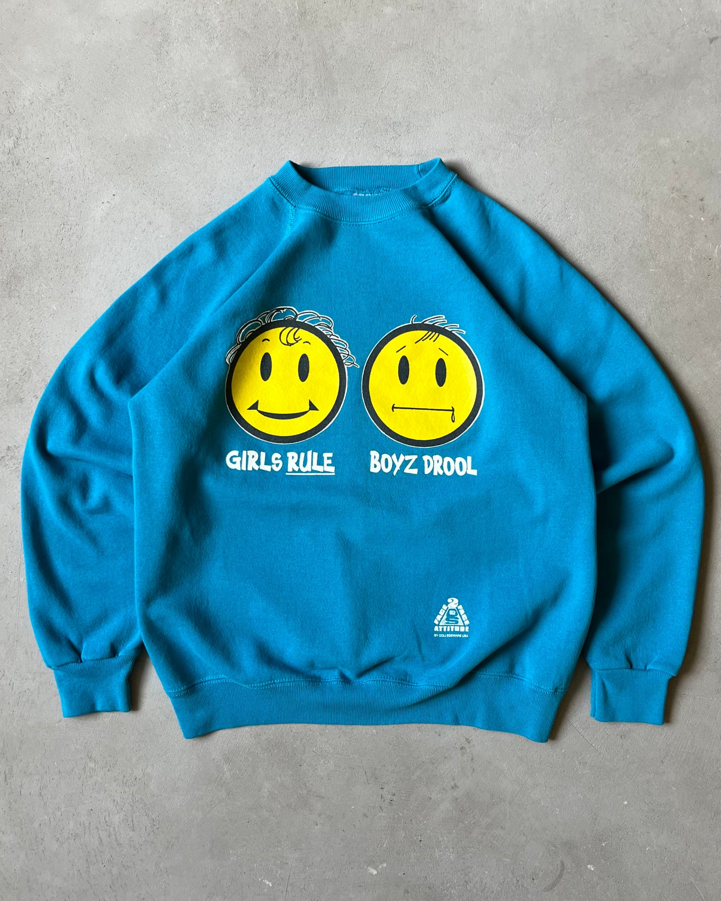 Années 90 - Sweat col rond "Teal Girls Rule" - T. M