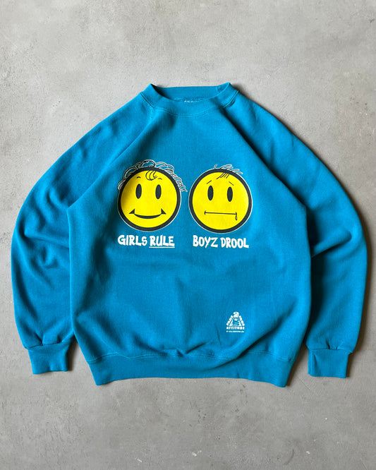1990s - Teal Girls Rule Crewneck - M