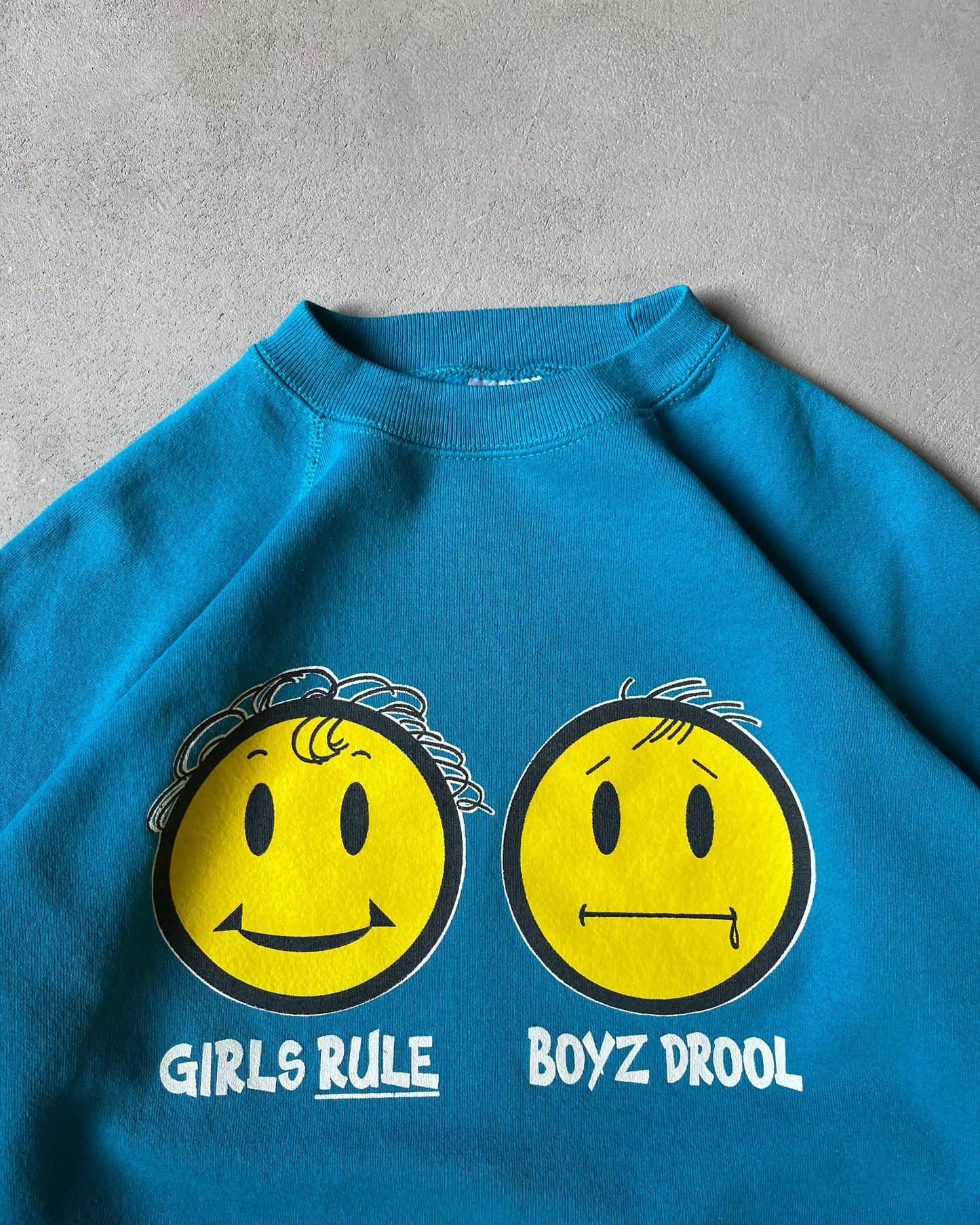 Années 90 - Sweat col rond "Teal Girls Rule" - T. M