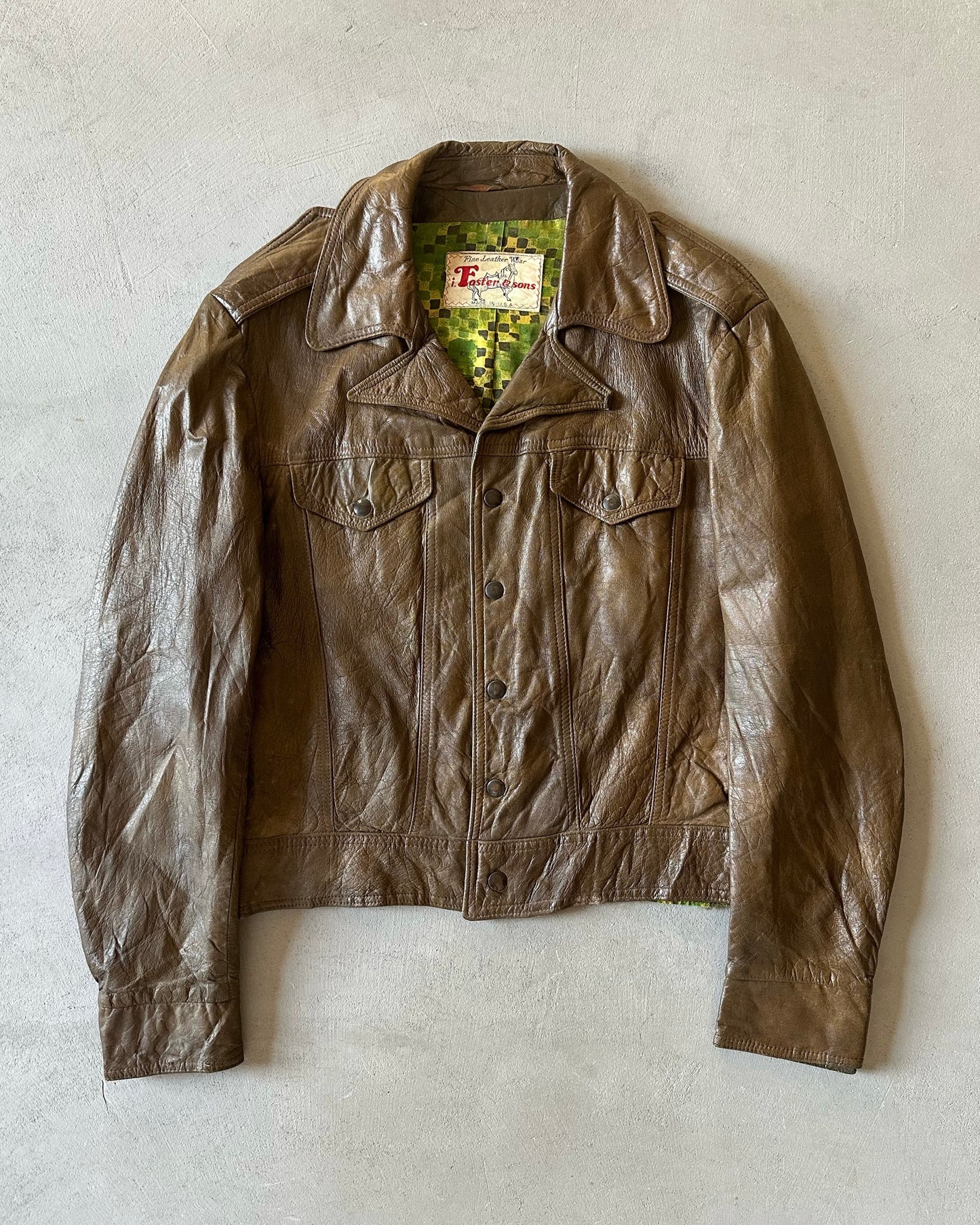 1960s - Brown Trucker Leather Jacket - S/M