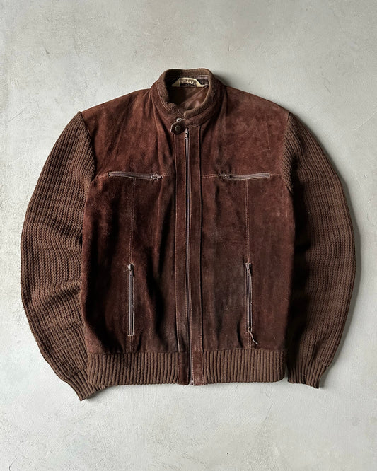 1980s - Brown Suede Knit Jacket - L