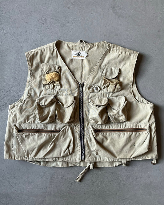 1970s - Distressed Cream Cropped Hunting Vest - M