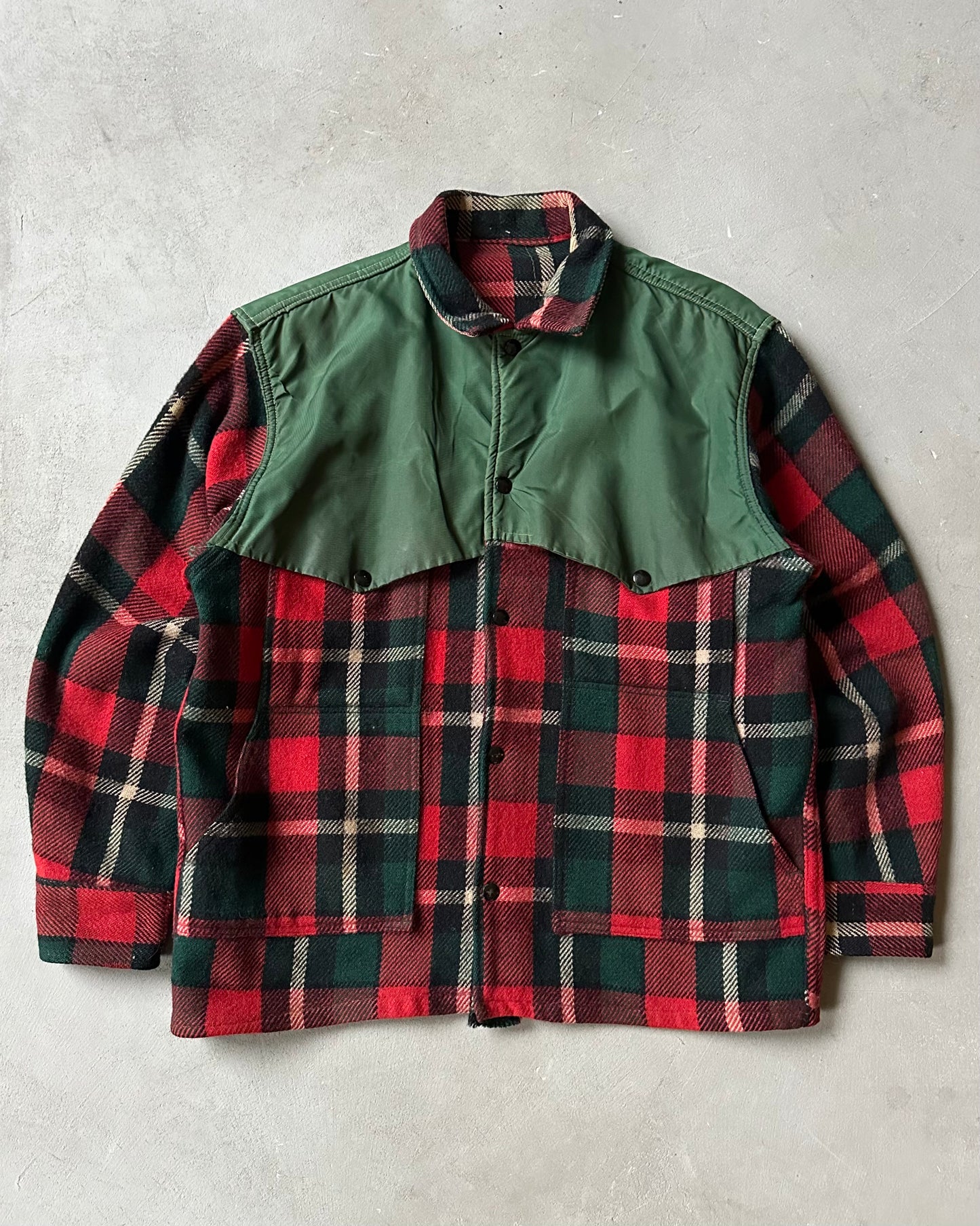 1970s - Green/Red Plaid Hunting Shacket - M