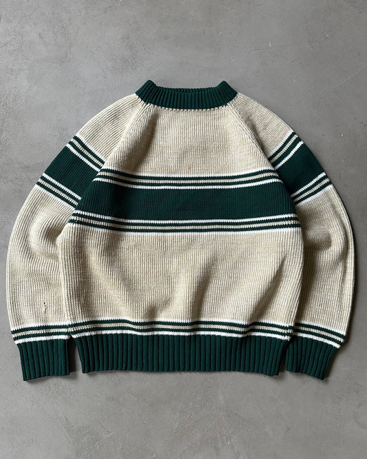 1980s - Oatmeal/Green Striped Sweater - M