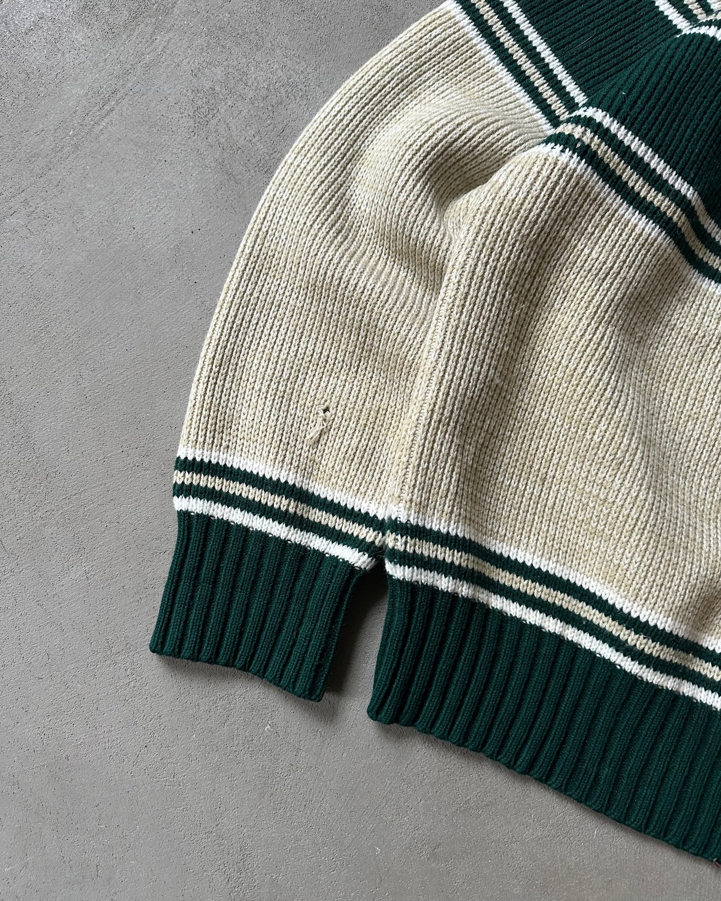 1980s - Oatmeal/Green Striped Sweater - M