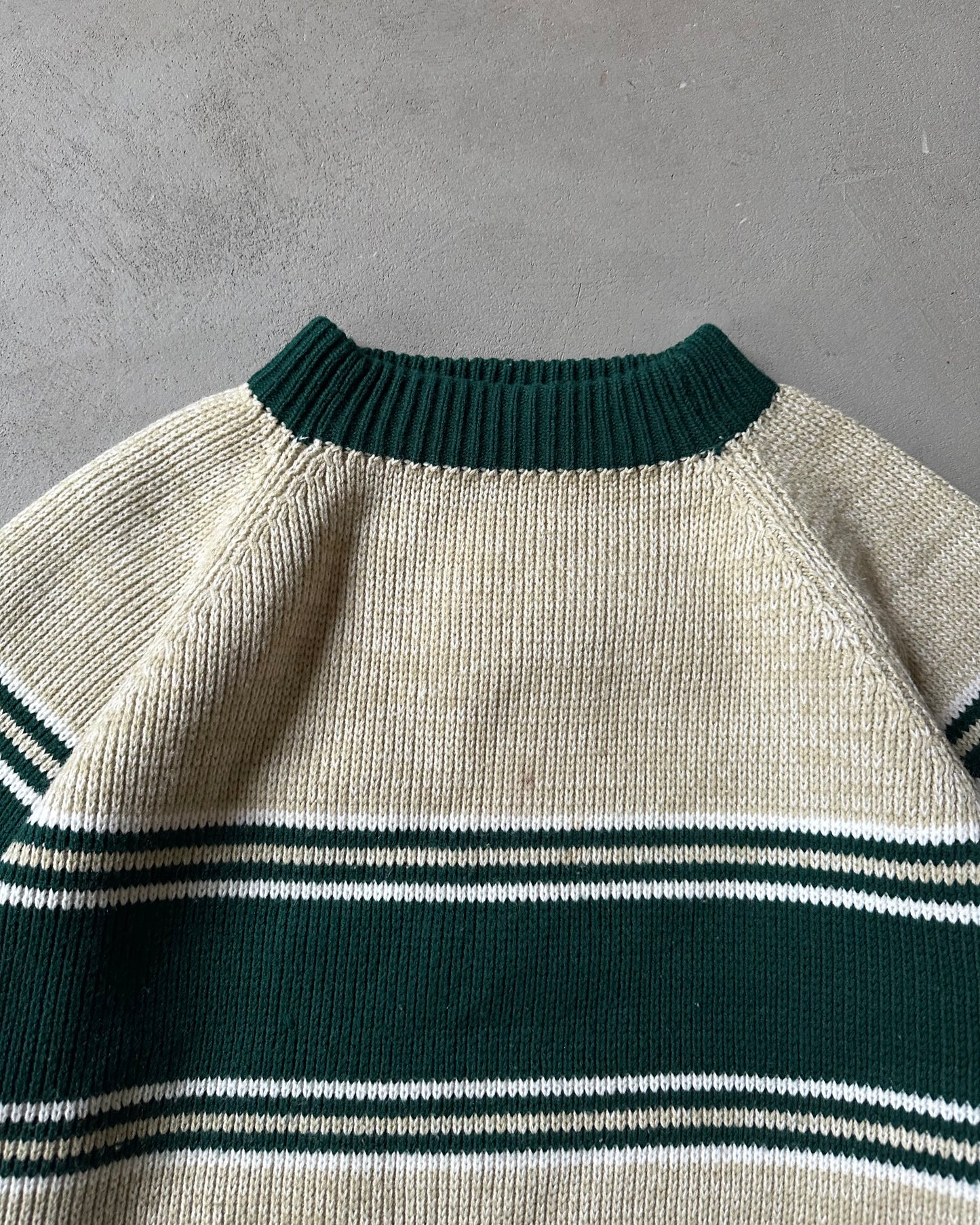 1980s - Oatmeal/Green Striped Sweater - M
