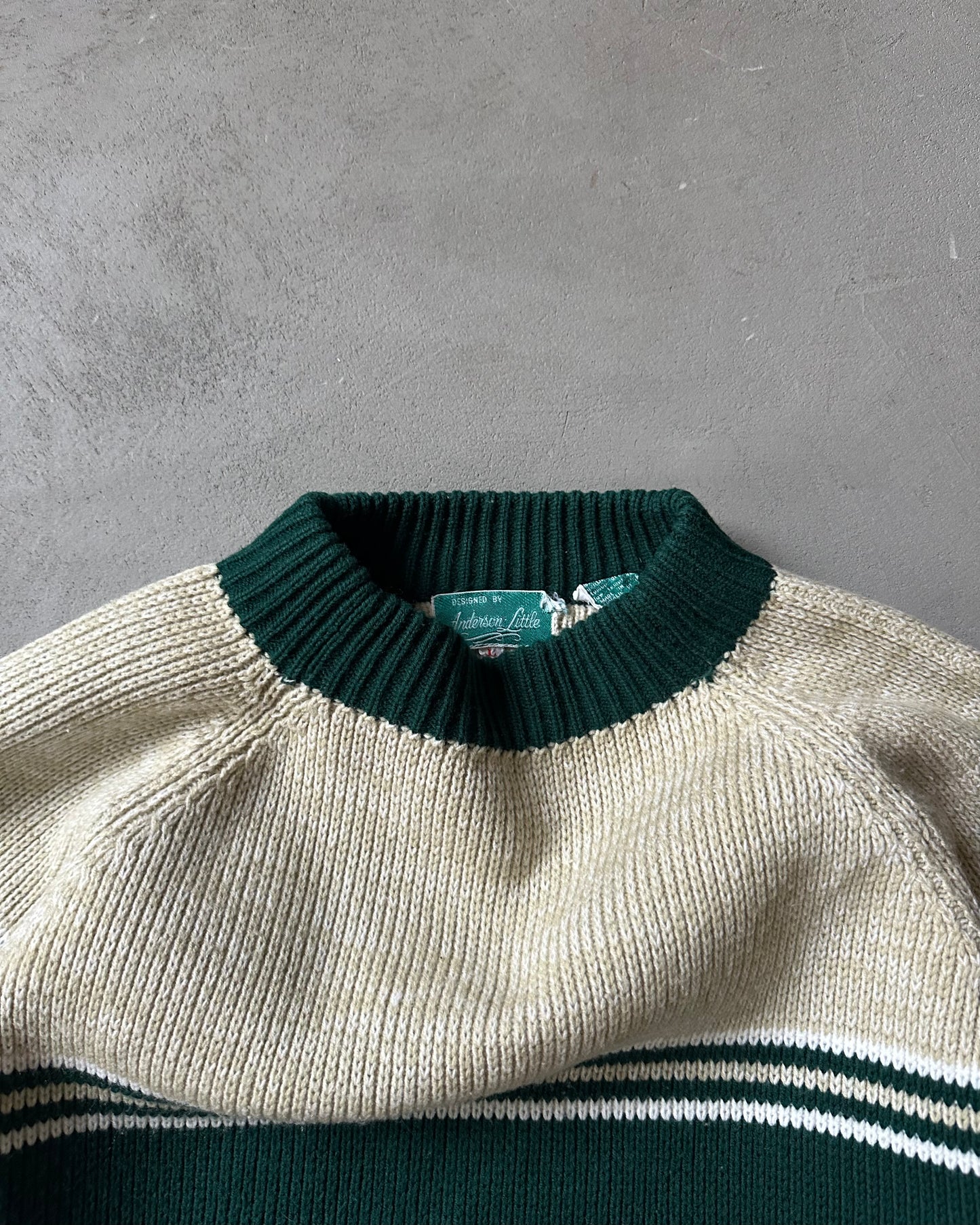 1980s - Oatmeal/Green Striped Sweater - M