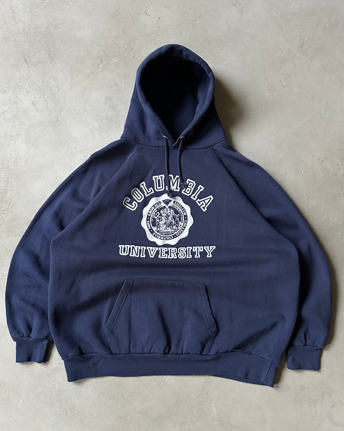 Années 1980 - Sweat à capuche Champion Columbia U Marine - L