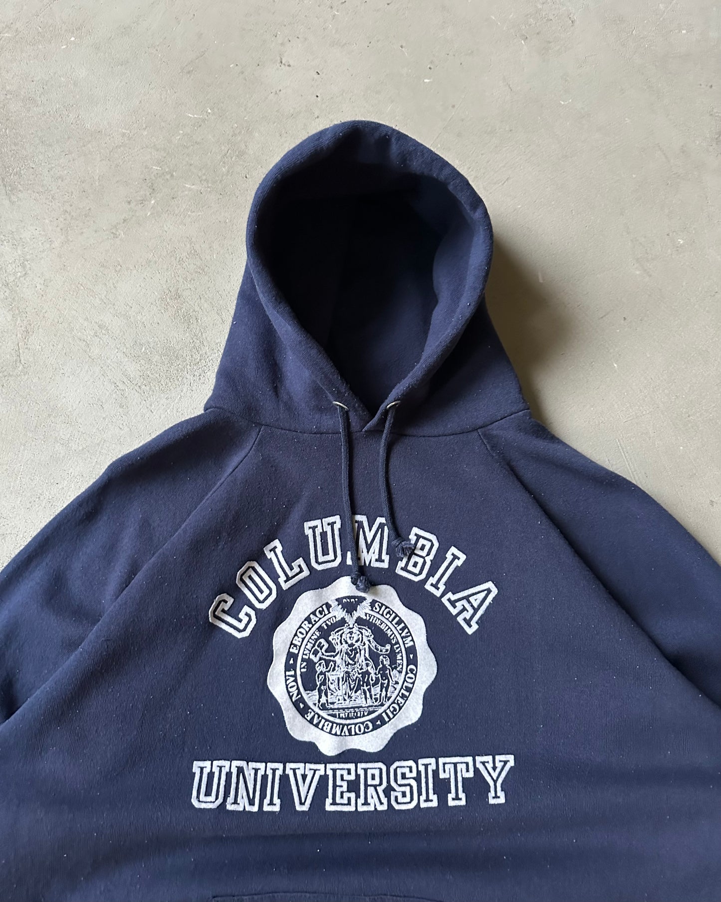 Années 1980 - Sweat à capuche Champion Columbia U Marine - L