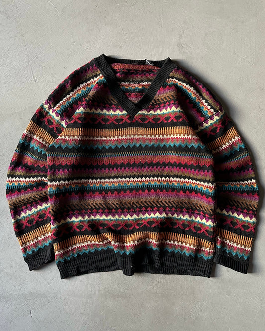 2000s - Black/Purple Fair Isle Sweater - (W)M