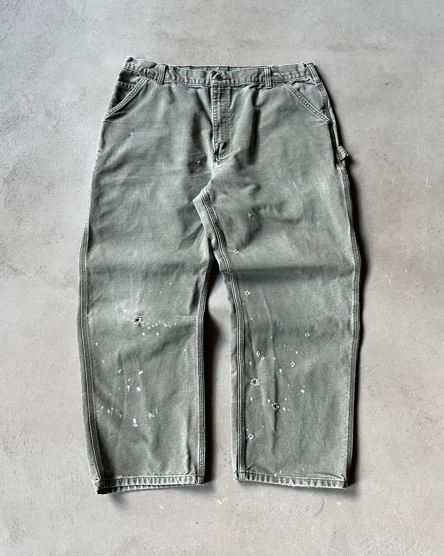 2000s - Distressed Green Carhartt Work Pants - 38x28