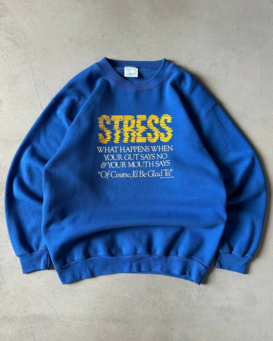 1980s - Blue "STRESS" Crewneck - M