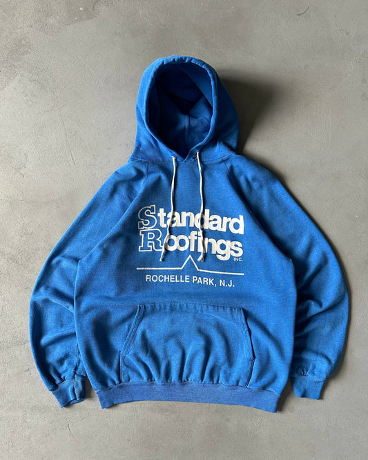 1980s - Distressed Blue "Standard Roofings" Hoodie - L