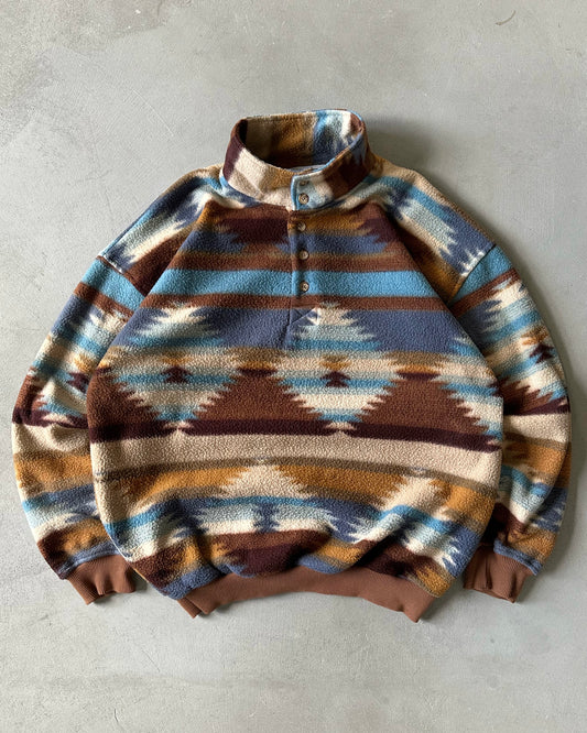 1990s - Brown/Blue Aztec Fleece - XL