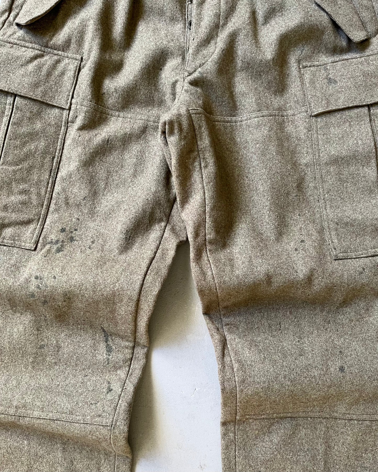Années 90 - Pantalon Cargo Allemand en Laine Verte Vieillie - 31x30