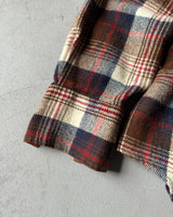 1980s - Brown/Navy Plaid Pearl Snap Flannel - M