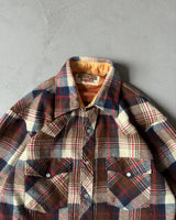 1980s - Brown/Navy Plaid Pearl Snap Flannel - M