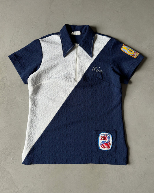 1970s - Navy/White Women's Bowling Knit Polo - 38