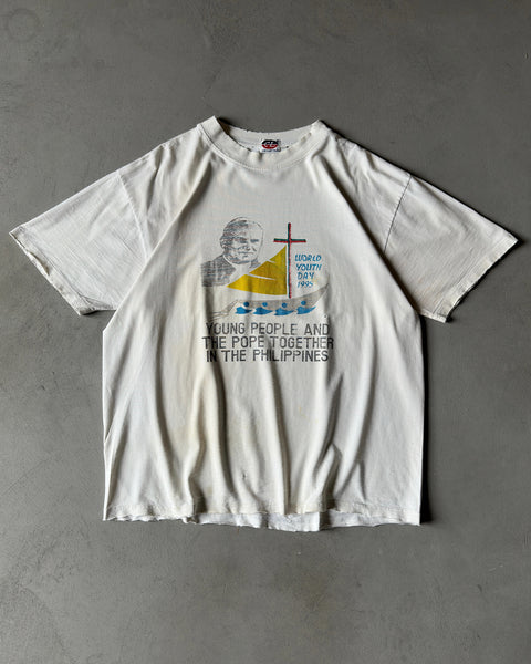 1990s - Distressed White "World Youth Day" T-Shirt - L