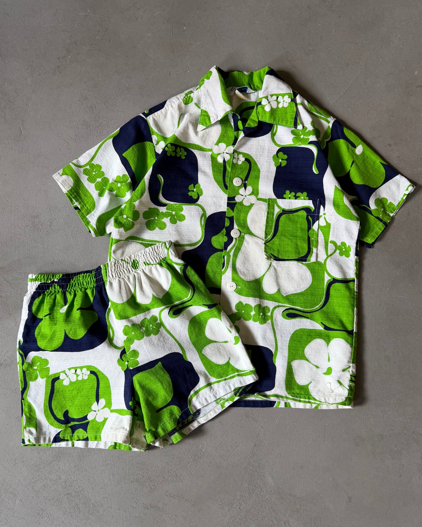 1960s - White/Green 2 PCS Beach Set - XS/S