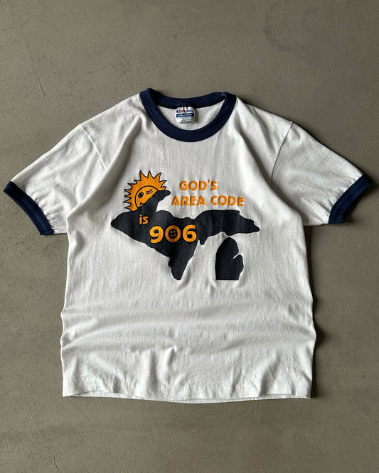 1980s - White/Navy "906" Ringer T-Shirt - XS