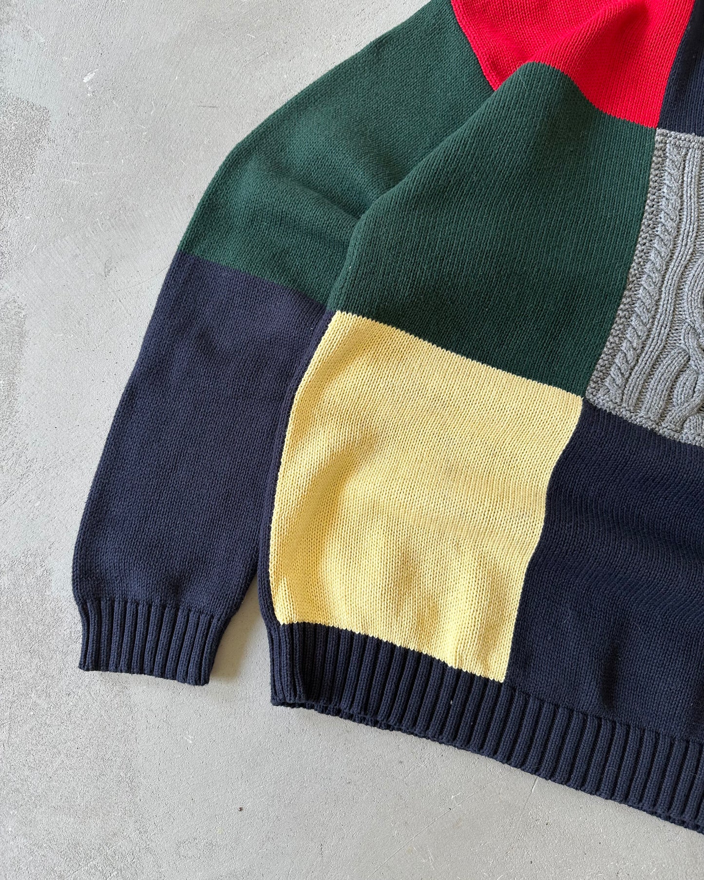 1990s - Navy/Green Nautica Patchwork Sweater - XL