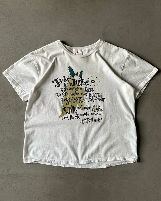 1990s - White Nike "Jack & Jill" Cropped T-Shirt - M/L