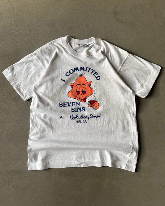 1970s - White "Seven Sins" T-Shirt - XS/S