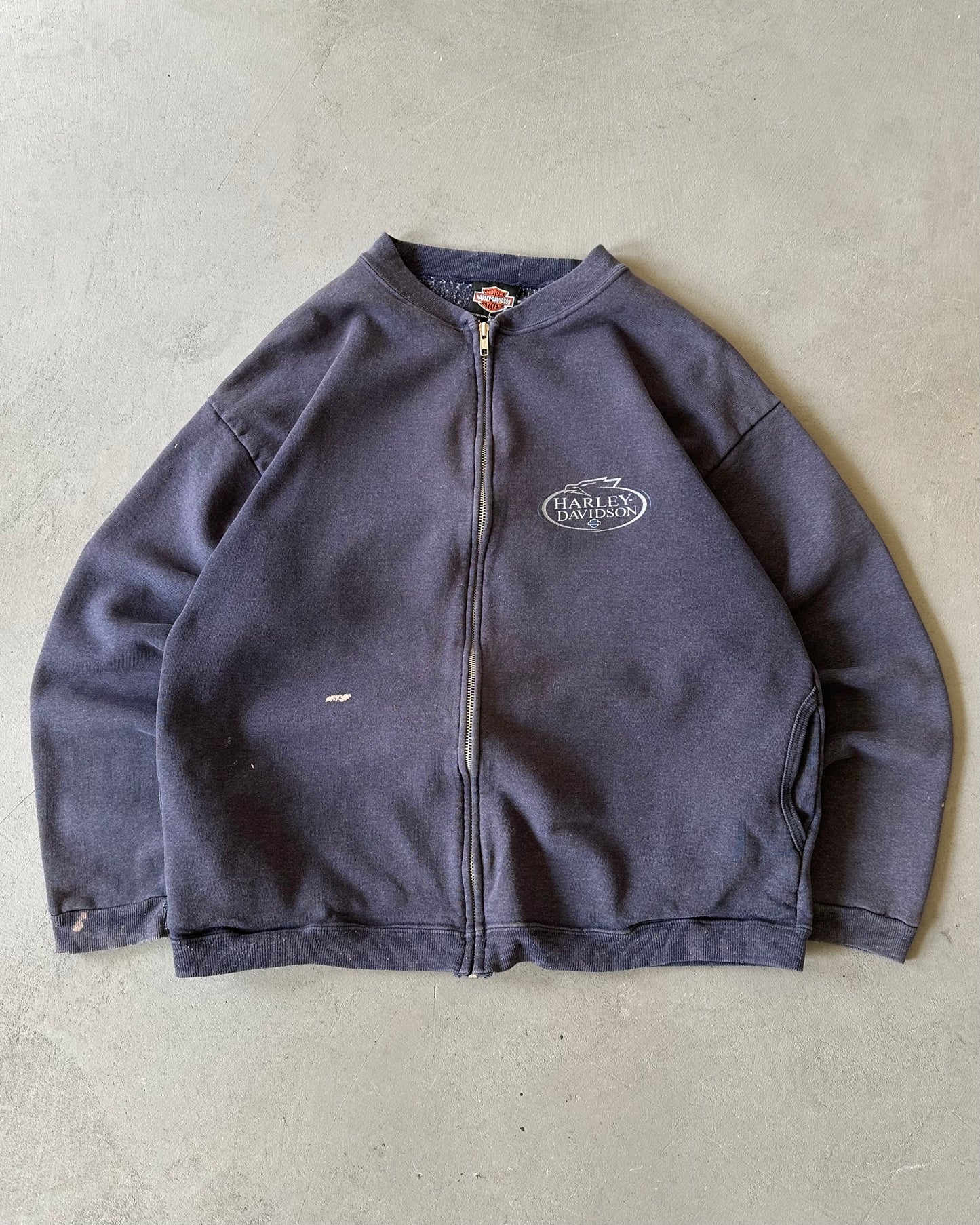 1990s - Distressed Navy HD Zip Up Sweatshirt - M