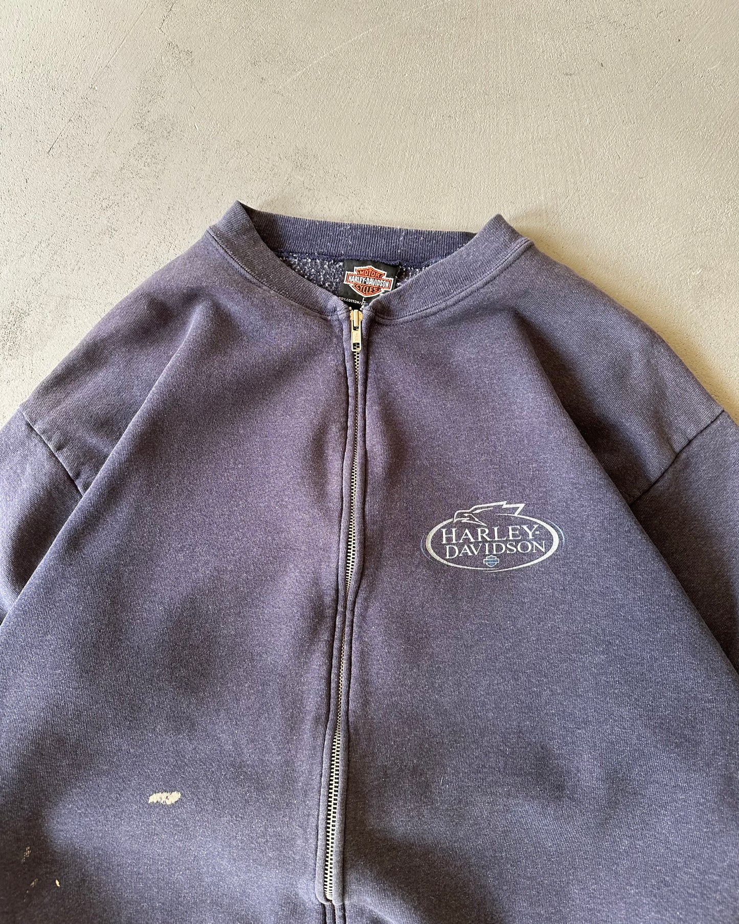 1990s - Distressed Navy HD Zip Up Sweatshirt - M