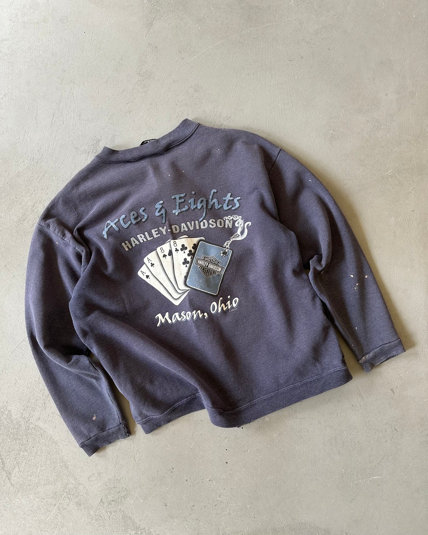 1990s - Distressed Navy HD Zip Up Sweatshirt - M