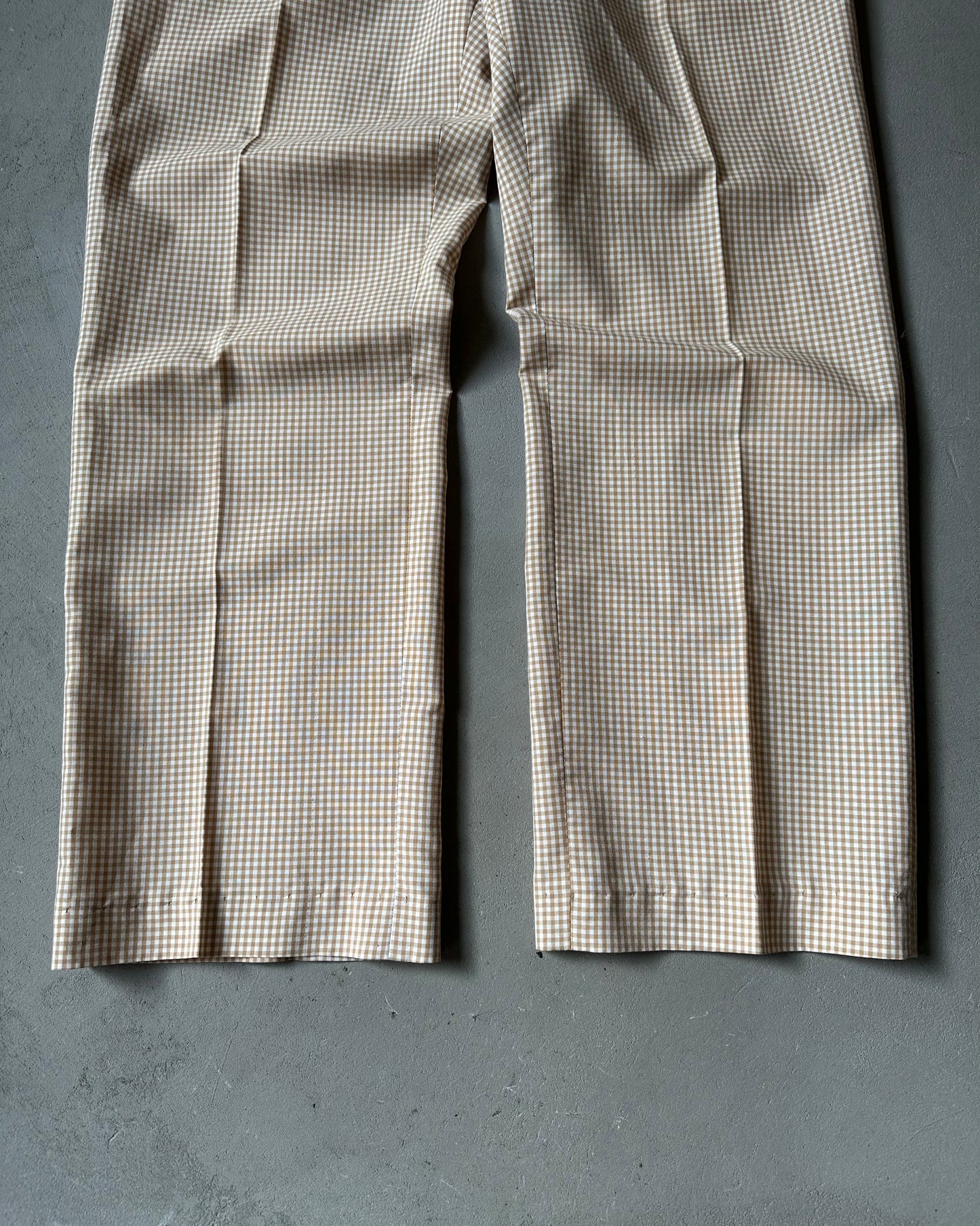 1970s - Beige/White Gingham Orvis Trousers - 31x29